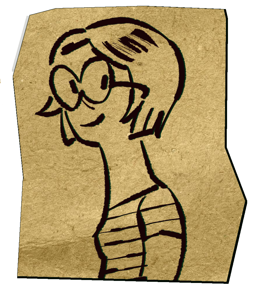 A cartoon portrait of my sona. It's a woman with big glasses, long neck and cute bob.